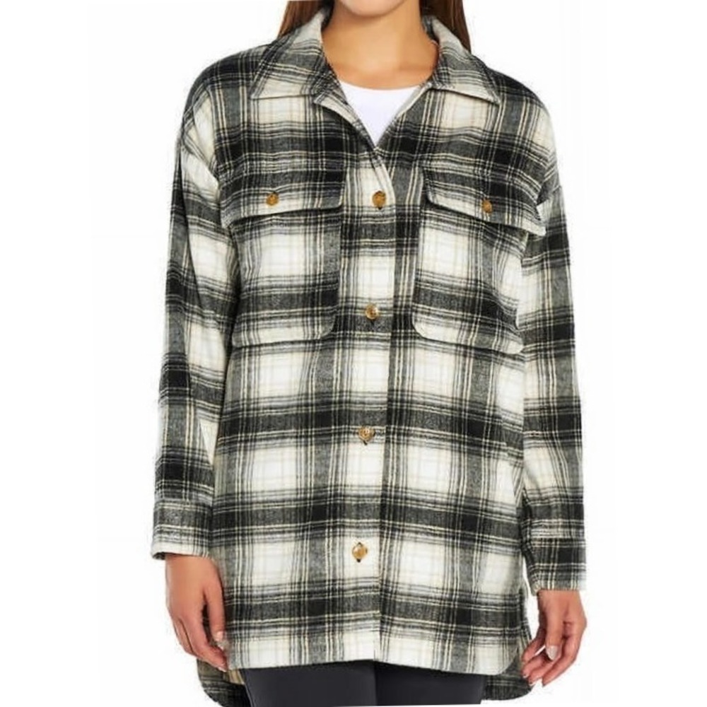 Banana Republic Womens XS Oversized Plaid Flannel Shacket Shirt Jacket